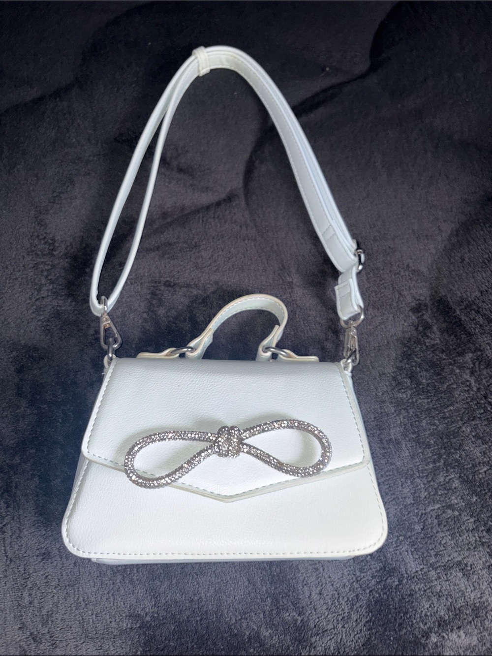 Target White Mini Top-Handle Crossbody Bag with Rhinestone Bow